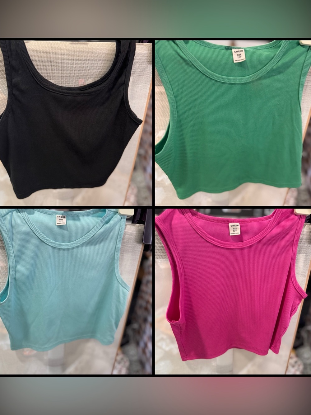 Lot of 4 SHEIN Kids Tank Tops in Black, Hot Pink, Light Blue & Green